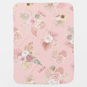 Personalised Boho Rose Flowers  Baby Blanket