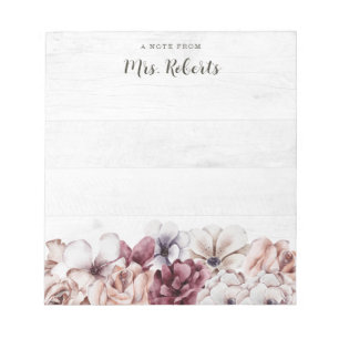 Personalised Boho Rustic Floral Teacher Notepad