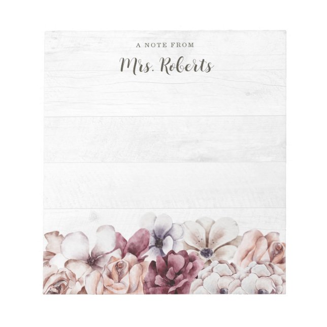 Personalised Boho Rustic Floral Teacher Notepad (Front)