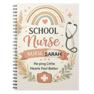 Personalised Boho School Nurse Sign, Rainbow Nurse Notebook