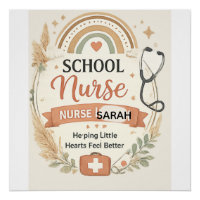 Personalised Boho School Nurse Sign, Rainbow Nurse