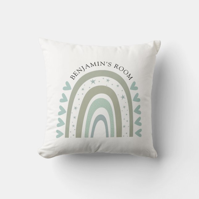 Personalised Boho Watercolor Blue Rainbow Nursery Cushion (Front)