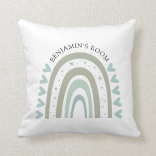 Personalised Boho Watercolor Blue Rainbow Nursery Cushion