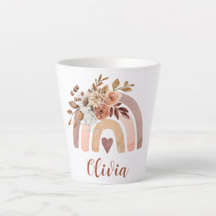 Personalised Boho Watercolor Floral Rainbow Latte Mug