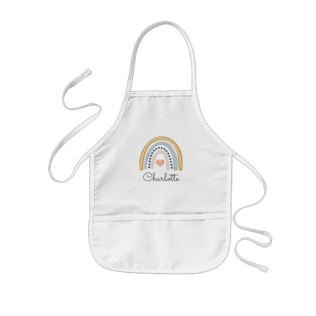 Personalised Boho Watercolor Rainbow Kid's Name Kids Apron (Front)