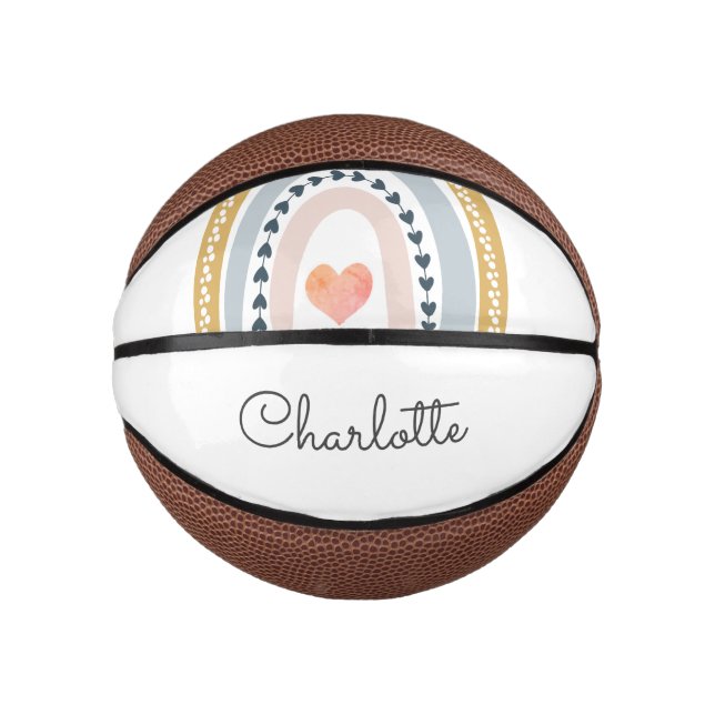 Personalised Boho Watercolor Rainbow Mini Basketball (Front)