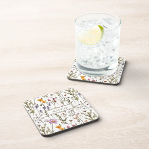 Personalised Boho Watercolor Wildflowers Pattern Coaster