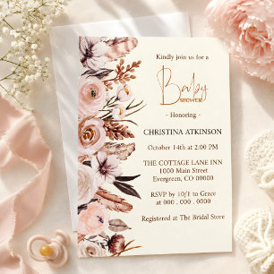 Personalised Boho Wildflower Baby Girl Shower  Invitation
