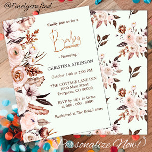 Personalised Boho Wildflower Baby Girl Shower  Invitation