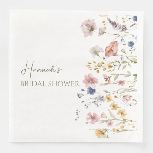 Personalised Boho Wildflower Bridal Shower Napkin (Front)