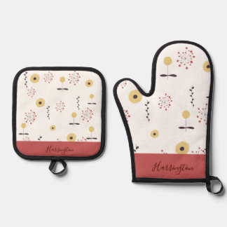 Personalised Boho Wildflower Oven Mitt & Pot Holder Set