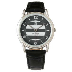 Personalised Bold Black & White Horizontal Stripes Watch