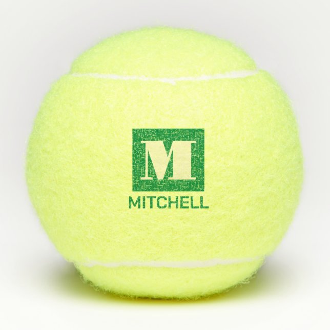 Personalised Bold Green Initial Monogram Name Tennis Balls (Front)