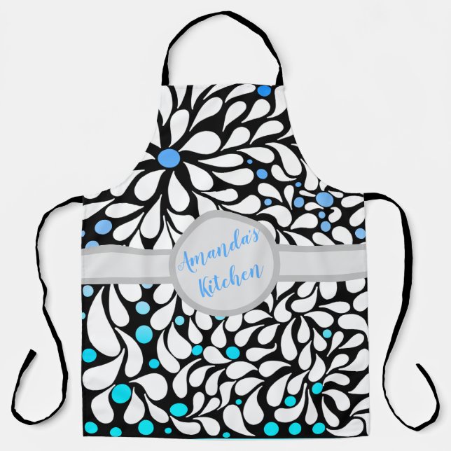 Personalised Bold modern flowers blue teal ombre   Apron (Front)