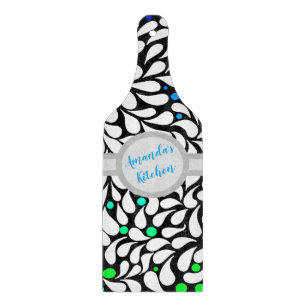 Personalised bold modern flowers blue teal ombre cutting board