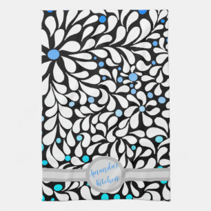 Personalised Bold modern flowers blue teal ombre  Tea Towel