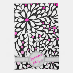 Personalised Bold modern flowers with pink ombre Tea Towel