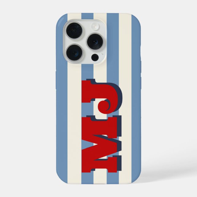 Personalised Bold Monogram, Americana Stripe iPhone Case (Back)