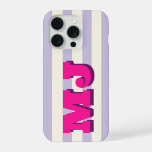 Personalised Bold Monogram, Lavender Stripe iPhone 15 Pro Case