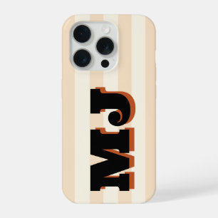 Personalised Bold Monogram, Neutral Stripe iPhone 15 Pro Case