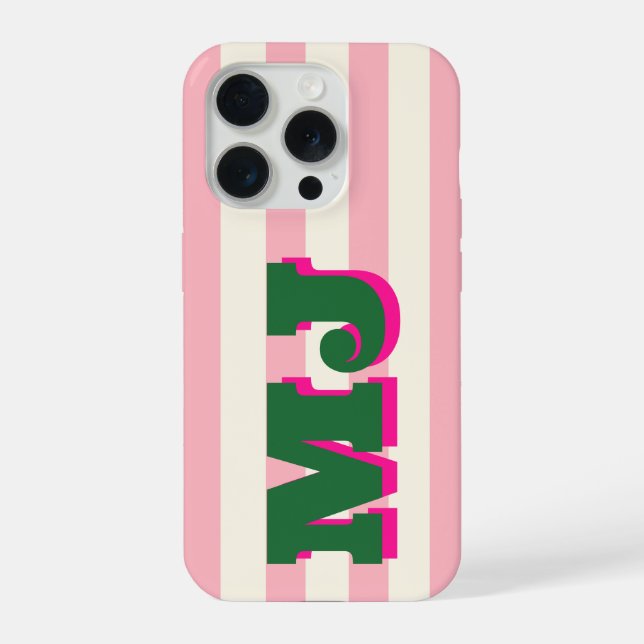 Personalised Bold Monogram, Pink Stripe iPhone Case (Back)
