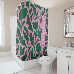 Personalised Bold Pink Botanical Floral Name Gift Shower Curtain
