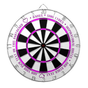 Personalised Bold Purple Fushia B&W Custom Text Dartboard