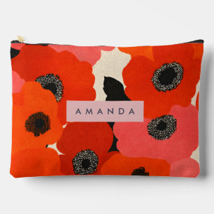Personalised Bold Red and Pink Poppy Floral Accessory Pouch