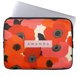 Personalised Bold Red and Pink Poppy Floral  Laptop Sleeve
