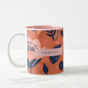Personalised Bold Terracotta Flower Style Two-Tone Coffee Mug