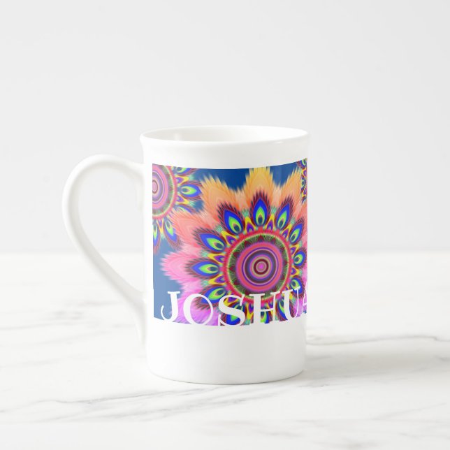 Personalised bone china mug boho mandala (Left)