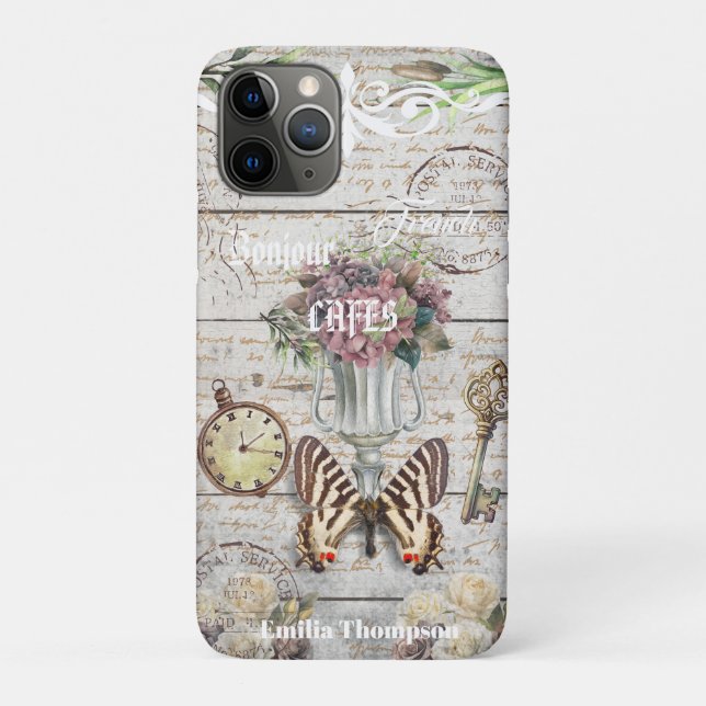 Personalised Bonjour trendy rustic artwork French Case-Mate iPhone Case (Back)