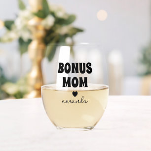 Personalised Bonus Mum Name Stemless Wine Glass