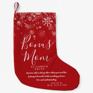 Personalised Bonus Mum Stepmom Quote Holiday Snow Small Christmas Stocking