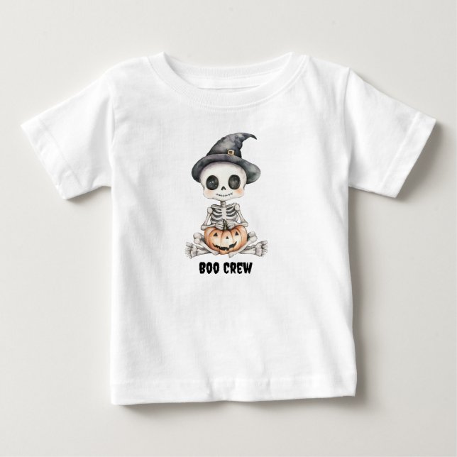 Personalised "Boo Crew" T-Shirt with Cute Skeleton (Front)