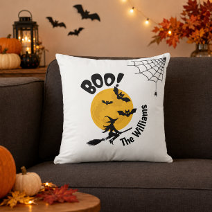 Personalised Boo Witch, Bats & Full Moon Halloween Cushion