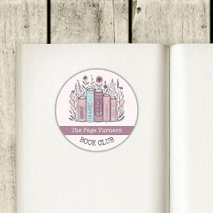 Personalised Book Club Floral Bookplate Classic Round Sticker