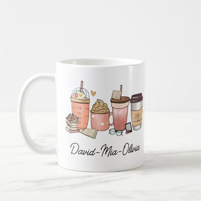 Personalised Book & Coffee Day Mug – Custom Name  (Left)