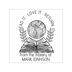 Personalised BOOK Lovers EDIT Wood EMBOSSER Rubber Self-inking Stamp