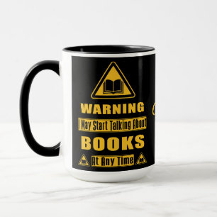 Personalised Book Lover's Warning Sign Black Mug