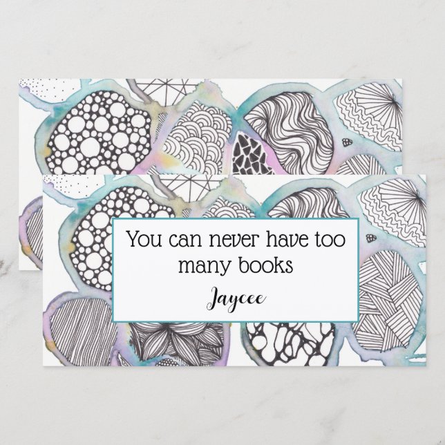Personalised book mark, mixed media doodle art thank you card (Front/Back)
