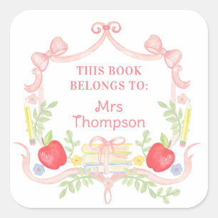 Personalised Book Plate   Classroom Teacher Square Sticker