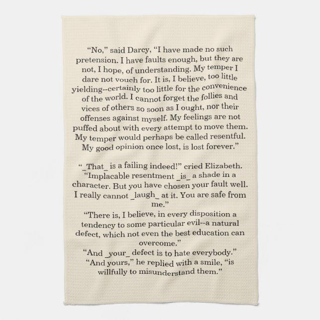 Personalised Book Quote Text Pride & Prejudice Tea Towel (Vertical)