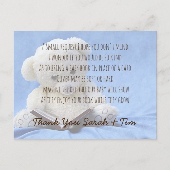 Personalised BOOK Request Poem Card Baby Shower (Front)