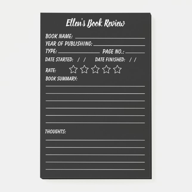 Personalised Book Review & info Notes (Front)