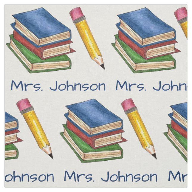 Personalised Book Stack School Teacher Library Fabric (Swatch)