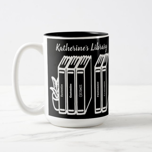 Personalised Book Titles Library Black Two-Tone Coffee Mug (Left)