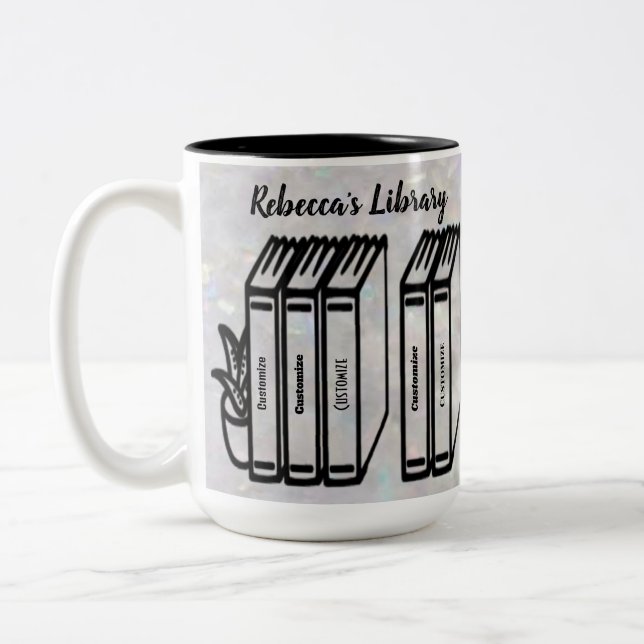 Personalised Book Titles Library Pearl White Two-Tone Coffee Mug (Left)