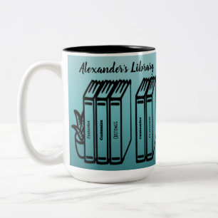 Personalised Book Titles Library Teal Two-Tone Coffee Mug