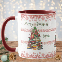 Personalised Book Tree With Red Snowflakes Pattern